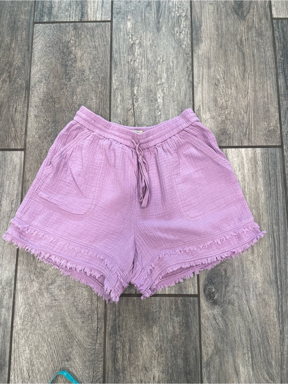 Anthropologie Lilac Drawstring Fringe Hem High-Waist Shorts